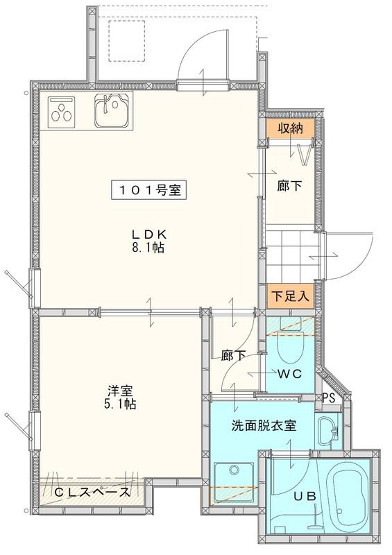 LA KASA野中町(1LDK/2階)の間取り写真