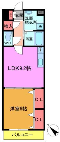 ドエル宇田川(1LDK/1階)の間取り写真