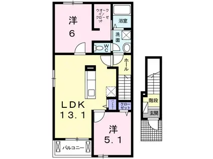 RIVER SIDEはるか B(2LDK/2階)の間取り写真