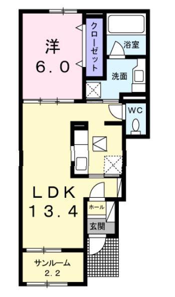 ヴィオーラ御園(1LDK/1階)の間取り写真