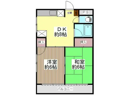 コスモリード船橋イースト(2DK/2階)の間取り写真