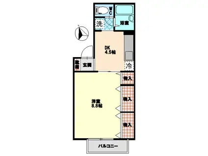 フロラシオン川内 III棟III(1DK/2階)の間取り写真