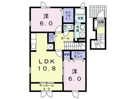 ドゥ シェ モア A(2LDK/2階)の間取り写真