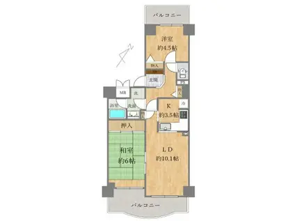 高取台ロイヤルマンション(2LDK/9階)の間取り写真