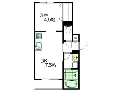メゾンクリスタル参番館(1DK/2階)の間取り写真