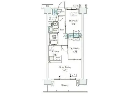 スカイグランデ津田沼(2LDK/2階)の間取り写真