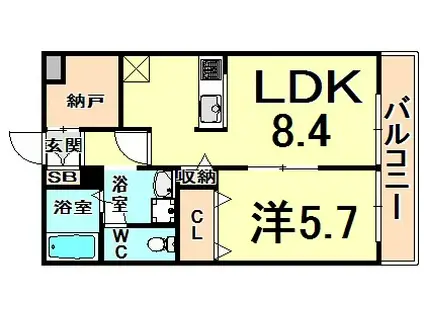 アムールリベルテ鴻池(1LDK/2階)の間取り写真