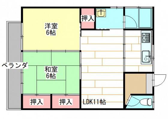 橋本アパートB棟(2LDK/1階)の間取り写真