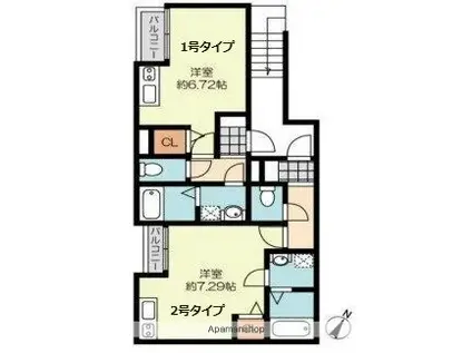 メゾンドティアラ美野島(ワンルーム/2階)の間取り写真