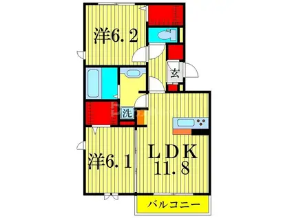 アロサール II(2LDK/1階)の間取り写真