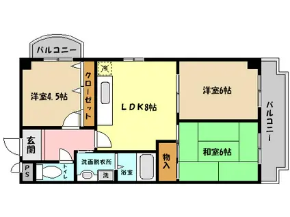エレガントライフ深江(3LDK/2階)の間取り写真