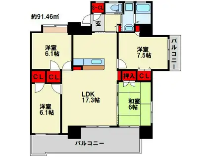フェルト127(4LDK/15階)の間取り写真