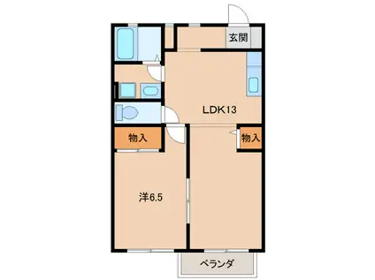 メゾンベルエール鷹匠(1LDK/2階)の間取り写真