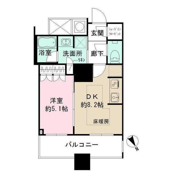 ザ・パークハウス西新宿タワー60(1DK/10階)の間取り写真