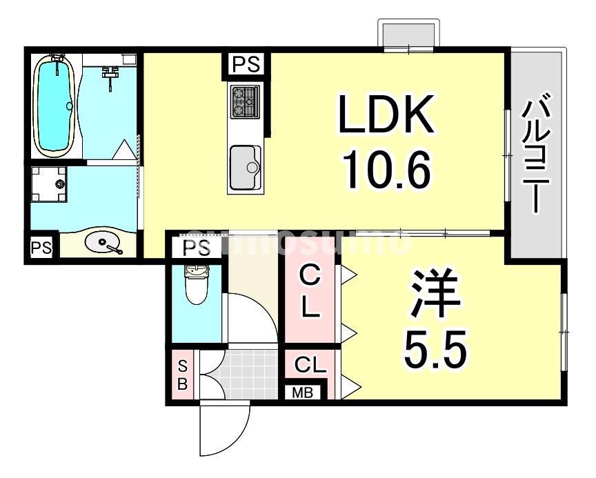 エステート塚口(1LDK/2階)の間取り写真
