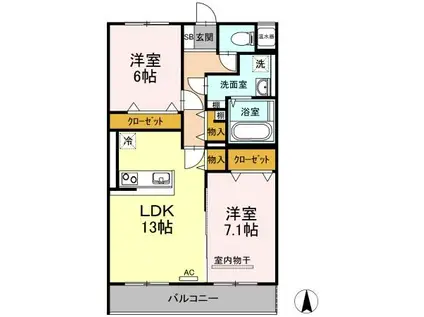 アヴニール(2LDK/1階)の間取り写真