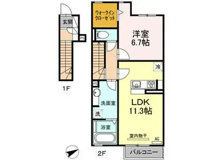 ミルハーナ(1LDK/2階)の間取り写真