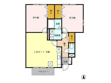 カーサクイントB(2LDK/1階)の間取り写真