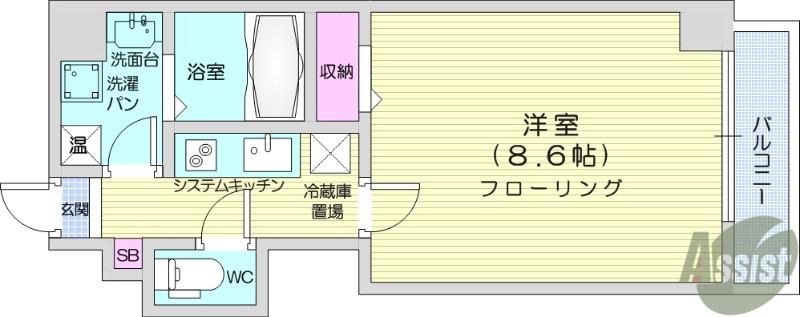 STUDIO原町(1K/8階)の間取り写真