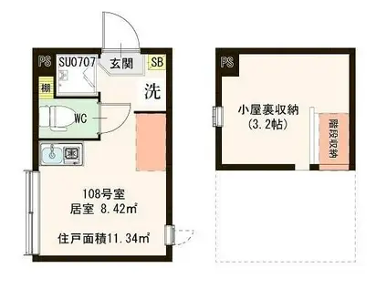 ハーモニーテラス南馬込(ワンルーム/1階)の間取り写真