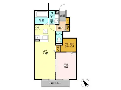 リヴェール乙女 A(1LDK/1階)の間取り写真