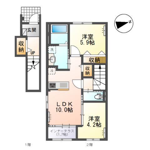 光明寺字山屋敷アパート(2LDK/2階)の間取り写真