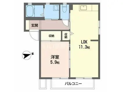 バリュージュ王子B(1LDK/2階)の間取り写真