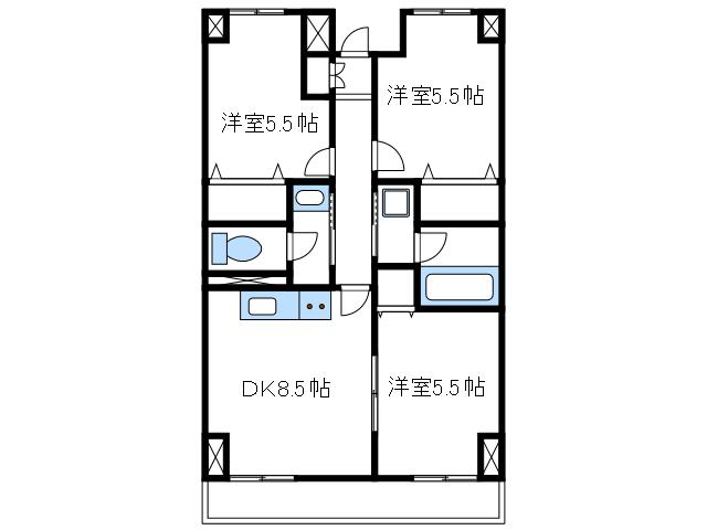スカイコート(2LDK/3階)の間取り写真