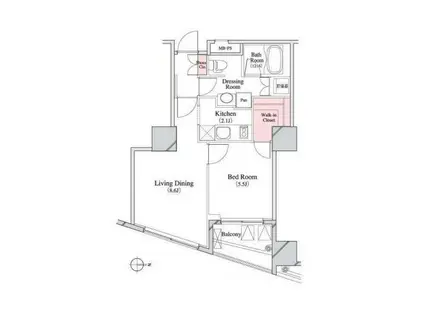 パークキューブ八丁堀(1LDK/2階)の間取り写真