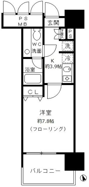 フォンテーヌ芝浦(1K/13階)の間取り写真