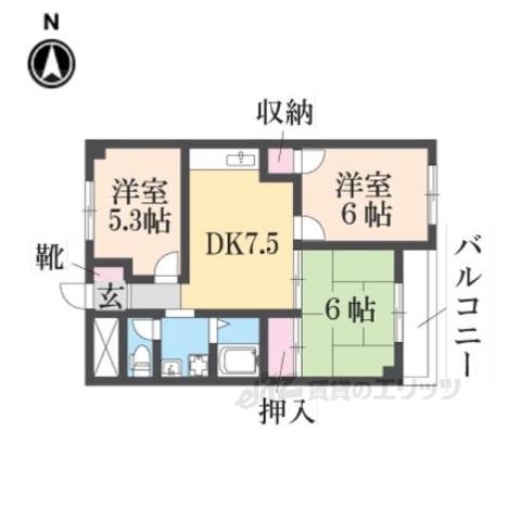 サンライズ生駒(3DK/2階)の間取り写真