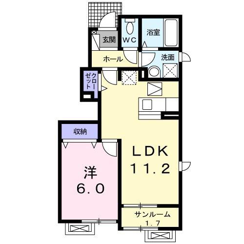 ジェントリー(1LDK/1階)の間取り写真