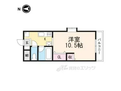 ベレール岡山手(1K/2階)の間取り写真