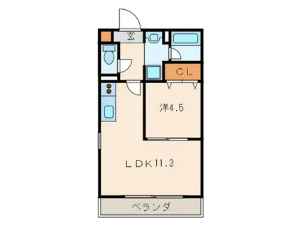 エクスベリーコート穂波(1LDK/1階)の間取り写真