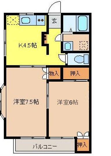 レジデンスHANA(2K/1階)の間取り写真