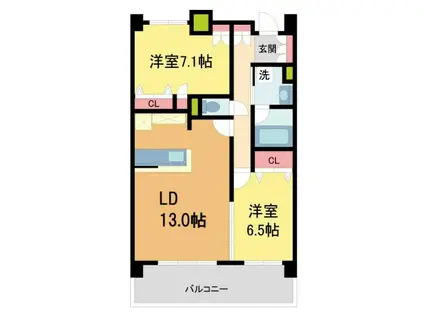 KDX宝塚レジデンス(2LDK/14階)の間取り写真