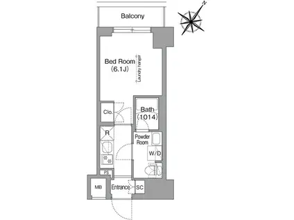 コンフォリア・リヴ横浜阪東橋(1K/6階)の間取り写真