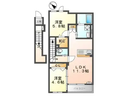 フィラーレ藤(2LDK/2階)の間取り写真