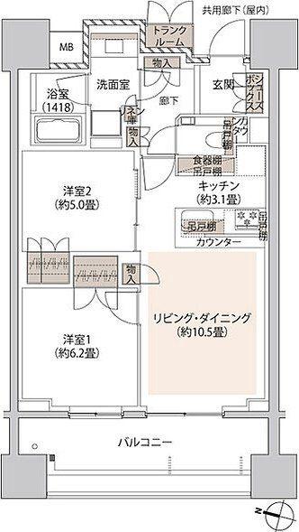 ザ・パークハウス本郷(2LDK/6階)の間取り写真