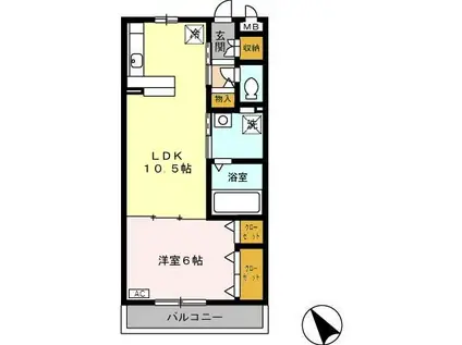 グラン・トレスJ(1LDK/2階)の間取り写真