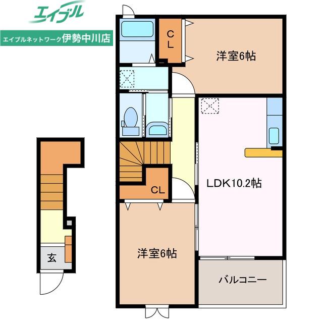 ソレアード・S(2LDK/2階)の間取り写真