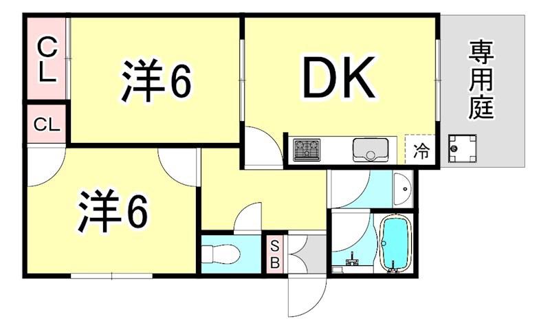 グランディア夙川I(2DK/1階)の間取り写真