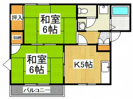 グリーンハウス尾崎A棟(2K/2階)の間取り写真