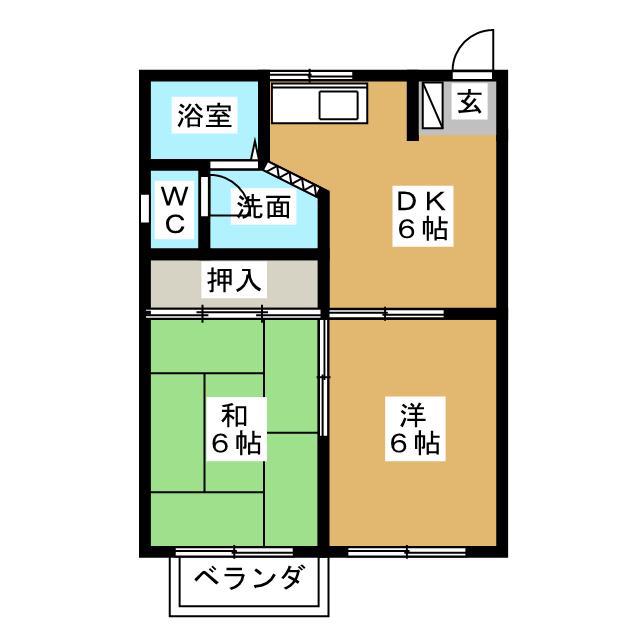 グリーンハイム B(2DK/2階)の間取り写真