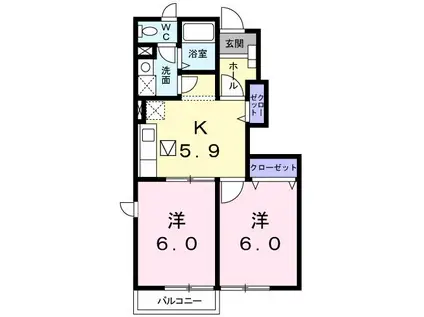 ティンカーベルC(2K/1階)の間取り写真