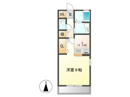 エスパシオI(1K/1階)の間取り写真