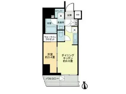 グランマーチ芝公園(1DK/12階)の間取り写真