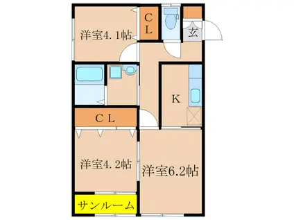 シャルール B棟(3K/2階)の間取り写真