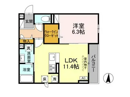 D PAINA宿河原7(1LDK/1階)の間取り写真