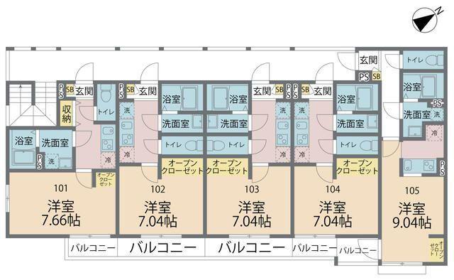 カインドネス矢部(1K/1階)の間取り写真